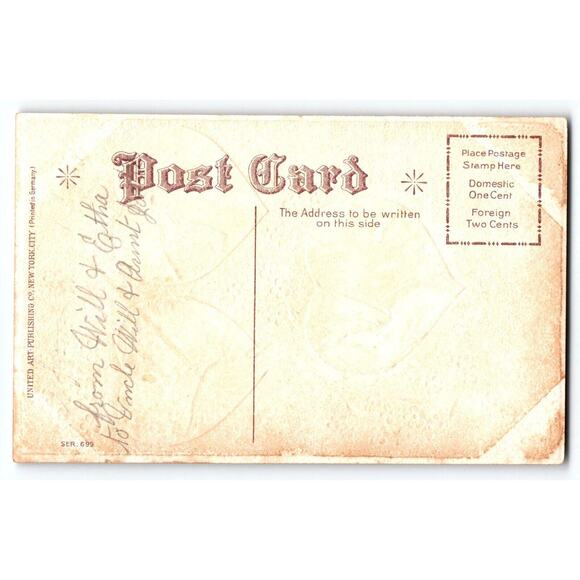 Valentines Day Postcard Cherub Looks Through 3 Hearts A Loving Thought - Picture 2 of 2